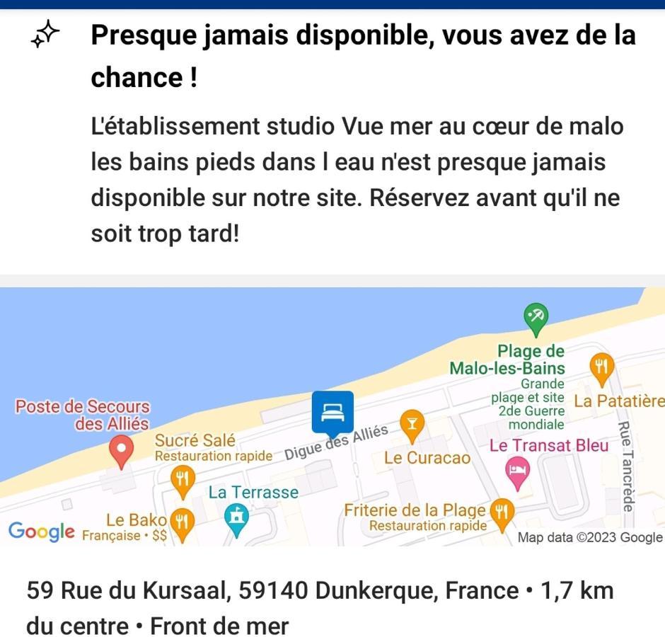 Studio Vue Mer Au Coeur De Malo Les Bains Pieds Dans L Eau Dunkirk Exterior foto